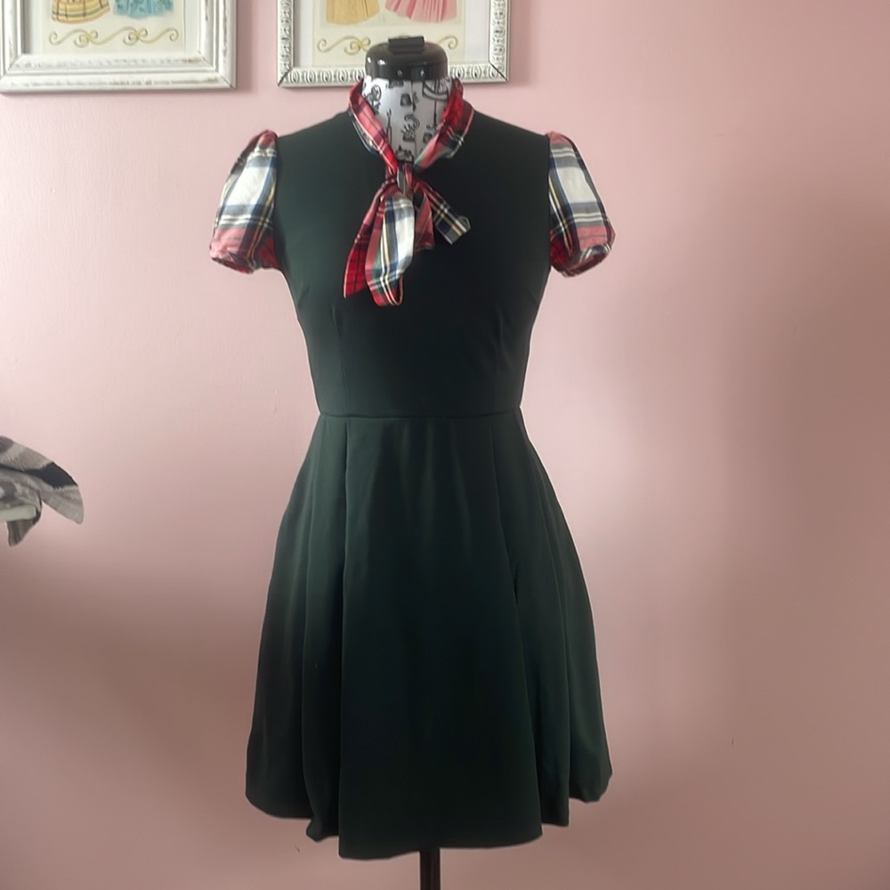 Smak Parlour fit and flare plaid dress with pockets small